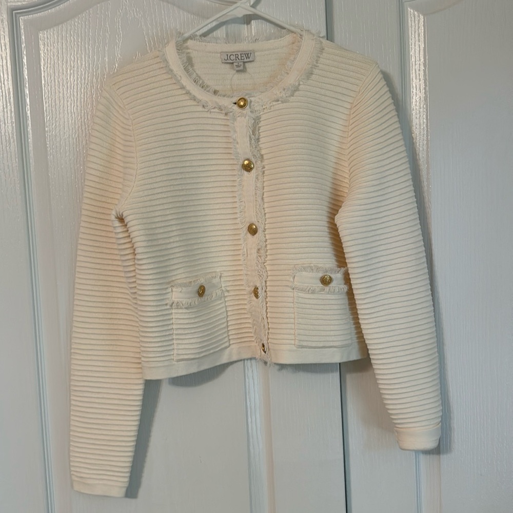 J. Crew Cream Ribbed Cardigan - Picture 4 of 9
